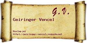 Geiringer Vencel névjegykártya